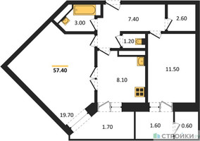 Планировка двухкомнатной(квартира) площадью 58.2 квадратных метров в “ЖК Три квартала”