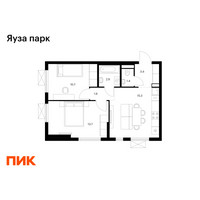 Планировка двухкомнатной(квартира) площадью 49.3 квадратных метров в “ЖК Яуза Парк (Мытищи)”