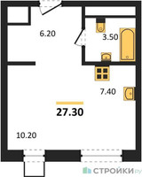 Планировка студии(квартира) площадью 27.3 квадратных метров в “ЖК Люберцы”