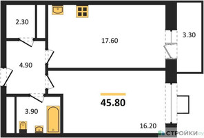 Планировка однокомнатной(квартира) площадью 44.2 квадратных метров в “ЖК Идеал”