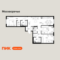 Планировка трехкомнатной(квартира) площадью 80.3 квадратных метров в “ЖК Москворечье”