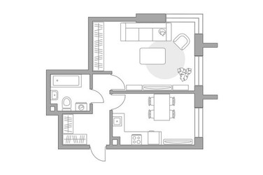 Планировка однокомнатной(квартира) площадью 42.22 квадратных метров в ЖК “ЖК Дубровка от Гранель”