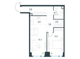 Планировка двухкомнатной(квартира) площадью 55.5 квадратных метров в “ЖК Левел Мичуринский”