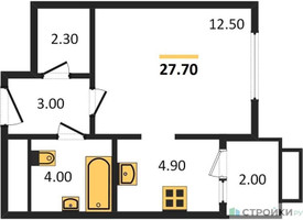 Планировка студии(квартира) площадью 27.7 квадратных метров в “ЖК Римский”