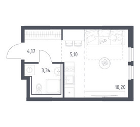 Планировка студии(квартира) площадью 22.81 квадратных метров в ЖК “ЖК Пригород Лесное”