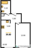 Планировка однокомнатной(квартира) площадью 39.8 квадратных метров в “Жилые кварталы Белый Град”