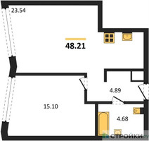 Планировка однокомнатной(квартира) площадью 48.21 квадратных метров в “UNO Горбунова”