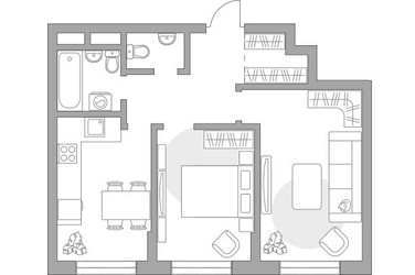 Планировка двухкомнатной(квартира) площадью 55.47 квадратных метров в ЖК “ЖК Живописный”