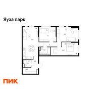 Планировка трехкомнатной(квартира) площадью 83.8 квадратных метров в “ЖК Яуза Парк (Мытищи)”