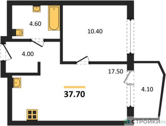 Планировка однокомнатной(квартира) площадью 37.7 квадратных метров в ЖК “ЖК "Коллекция"”