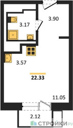 Планировка студии(квартира) площадью 22.33 квадратных метров в ЖК “ЖК Большое Путилково”