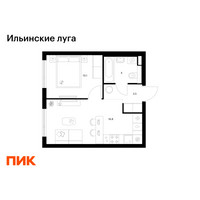 Планировка однокомнатной(квартира) площадью 34.4 квадратных метров в “ЖК Ильинские луга”
