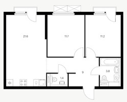 Планировка двухкомнатной(квартира) площадью 58.7 квадратных метров в “ЖК Ярославский”