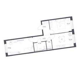 Планировка двухкомнатной(квартира) площадью 59.94 квадратных метров в ЖК “ЖК Подольские кварталы”