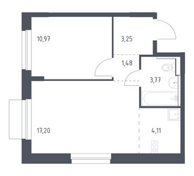 Планировка однокомнатной(квартира) площадью 40.78 квадратных метров в ЖК “ЖК Новое Внуково”