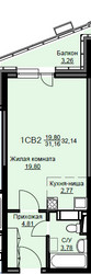 Планировка студии(квартира) площадью 32.8 квадратных метров в ЖК “ЖК Соболевка”