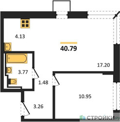 Планировка однокомнатной(квартира) площадью 40.79 квадратных метров в ЖК “ЖК Подольские кварталы”