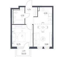 Планировка однокомнатной(квартира) площадью 35.76 квадратных метров в “ЖК Пригород Лесное”