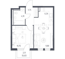 Планировка однокомнатной(квартира) площадью 35.76 квадратных метров в ЖК “ЖК Пригород Лесное”