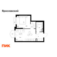Планировка однокомнатной(квартира) площадью 36.6 квадратных метров в “ЖК Ярославский”
