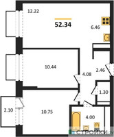 Планировка двухкомнатной(квартира) площадью 52.34 квадратных метров в “ЖК Томилино Парк”