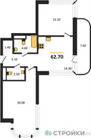 Планировка двухкомнатной(квартира) площадью 62.7 квадратных метров в “Кутузов Сити”