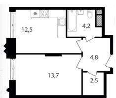 Планировка однокомнатной(квартира) площадью 37.7 квадратных метров в “ЖК Варшавские ворота”