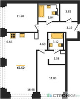 Планировка двухкомнатной(квартира) площадью 67.5 квадратных метров в “ЖК NOVA (Нова)”