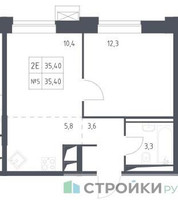 Планировка однокомнатной(апартаменты) площадью 35.4 квадратных метров в “ЖК Верейская 41”