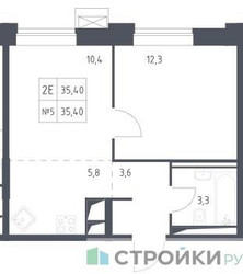 Планировка однокомнатной(апартаменты) площадью 35.4 квадратных метров в ЖК “ЖК Верейская 41”