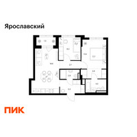 Планировка двухкомнатной(квартира) площадью 59.1 квадратных метров в “ЖК Ярославский”