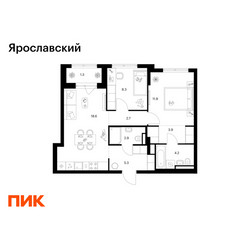 Планировка двухкомнатной(квартира) площадью 59.1 квадратных метров в ЖК “ЖК Ярославский”