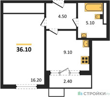 Планировка однокомнатной(квартира) площадью 36.1 квадратных метров в “ЖК Дом на Зорге”