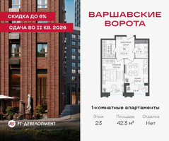 Планировка однокомнатной(квартира) площадью 42.3 квадратных метров в “ЖК Варшавские ворота”