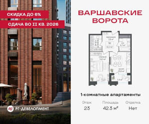 Планировка однокомнатной(квартира) площадью 42.3 квадратных метров в ЖК “ЖК Варшавские ворота”
