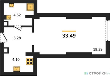 Планировка студии(квартира) площадью 33.49 квадратных метров в ЖК “ЖК Солос”