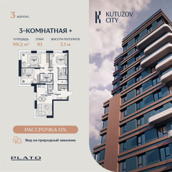 Планировка 4+ комнатной(квартира) площадью 99.2 квадратных метров в ЖК “Кутузов Сити”