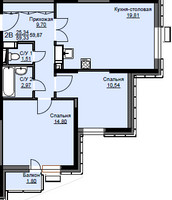 Планировка двухкомнатной(квартира) площадью 60.3 квадратных метров в “ЖК Соболевка”