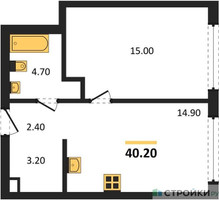 Планировка однокомнатной(квартира) площадью 40.2 квадратных метров в “Акценты”