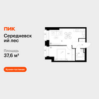 Планировка однокомнатной(квартира) площадью 37.6 квадратных метров в “ЖК Середневский лес”