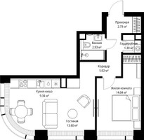 Планировка однокомнатной(квартира) площадью 49.05 квадратных метров в “ЖК Веер”