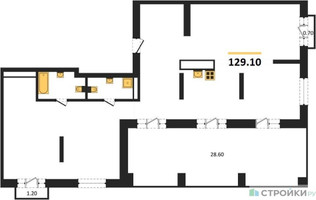 Планировка двухкомнатной(квартира) площадью 129.1 квадратных метров в “ЖК Квартал Метроном”