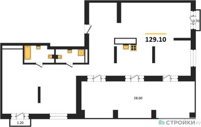 Планировка двухкомнатной(квартира) площадью 129.1 квадратных метров в ЖК “ЖК Квартал Метроном”