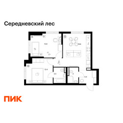 Планировка двухкомнатной(квартира) площадью 56.7 квадратных метров в ЖК “ЖК Середневский лес”