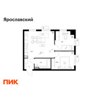 Планировка двухкомнатной(квартира) площадью 50.2 квадратных метров в “ЖК Ярославский”
