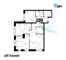 Планировка 4+ комнатной(квартира) площадью 100.4 квадратных метров в “ЖК AFI Tower (Афи Тауэр)”
