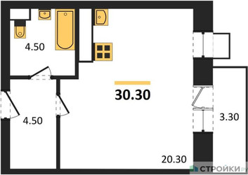 Планировка студии(квартира) площадью 28.7 квадратных метров в ЖК “ЖК Идеал”