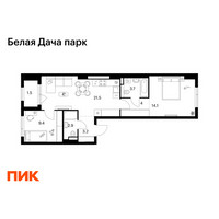 Планировка двухкомнатной(квартира) площадью 60.3 квадратных метров в “ЖК Белая Дача парк”