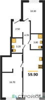 Планировка двухкомнатной(квартира) площадью 59.9 квадратных метров в “ЖК Равновесие”