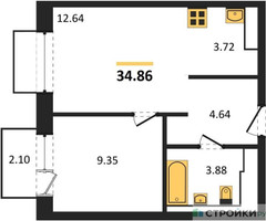 Планировка однокомнатной(квартира) площадью 34.86 квадратных метров в “ЖК Томилино Парк”